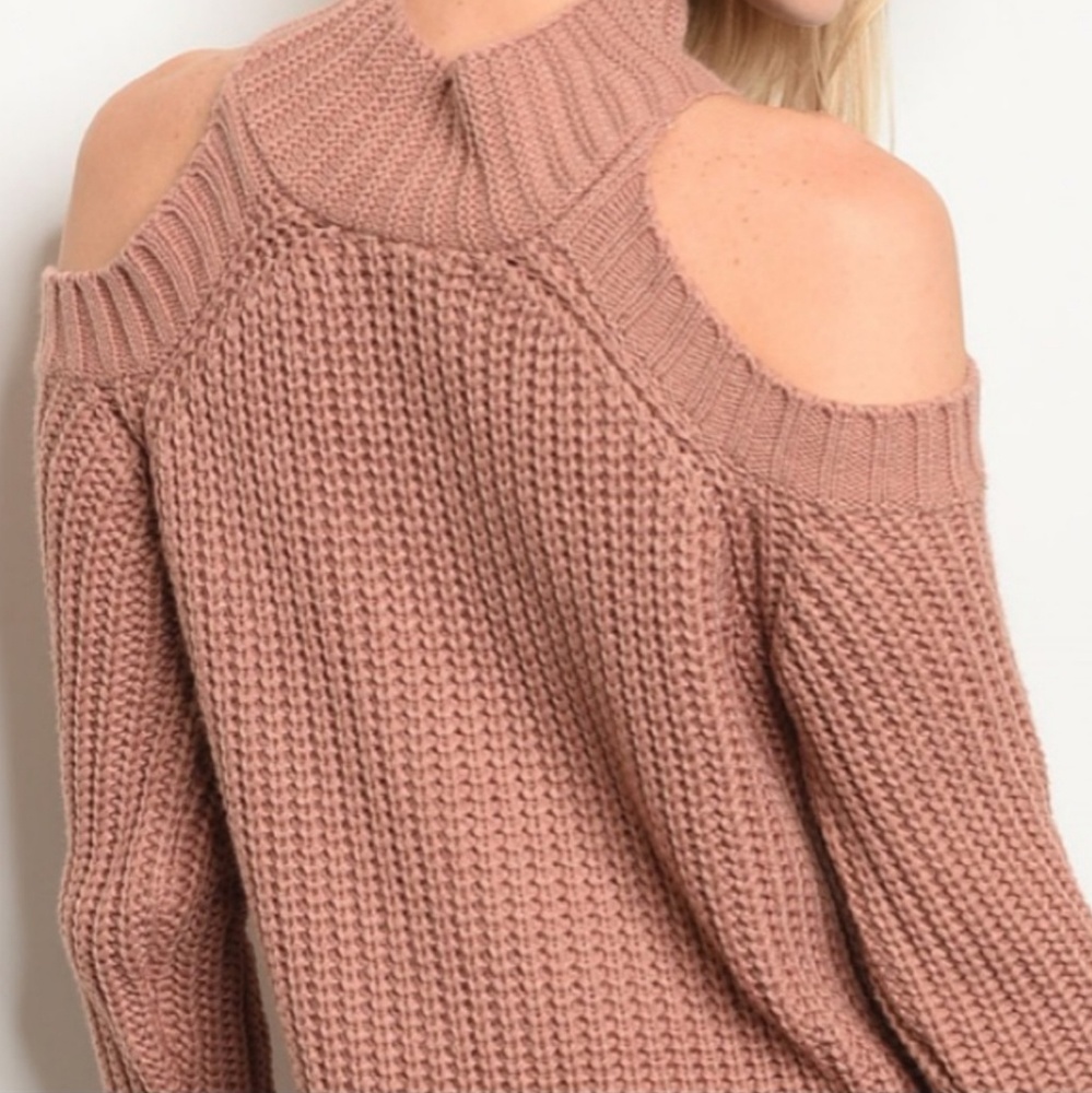 💗 Last 1! Mauve Cold Shoulder Chunky Knit Sweater - Picture 5 of 8